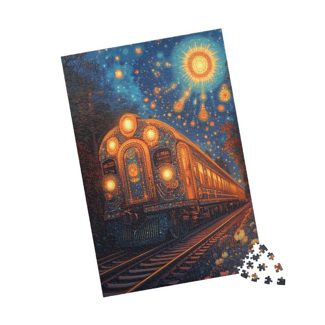 Celestial Art Deco Train Gliding Under A Starry Night Poster - Image 4