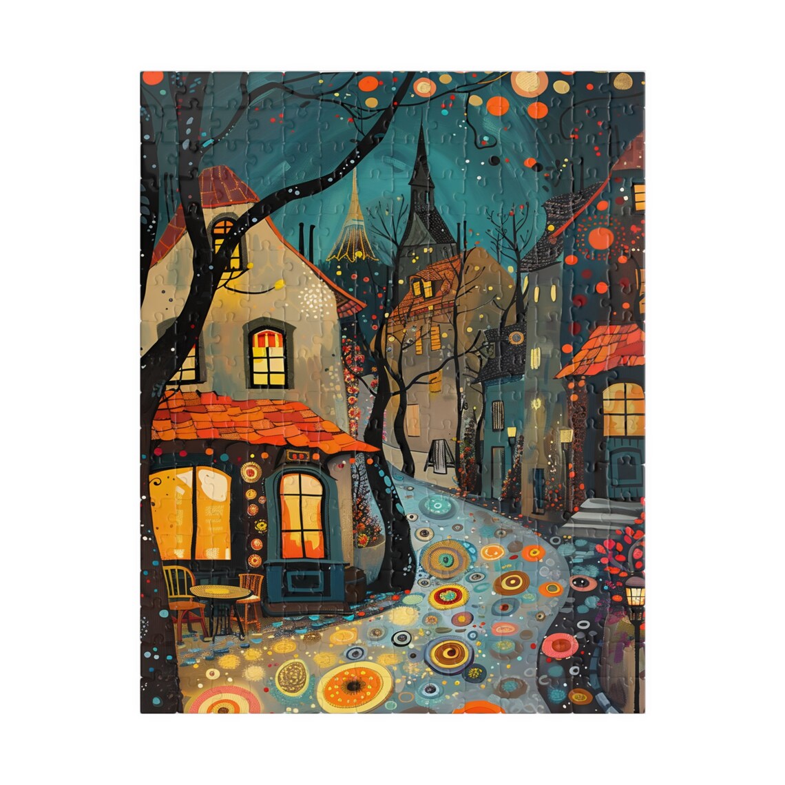 Twinkling Paris Street Night Cafe Colorful Mosaic Art Poster - Image 2