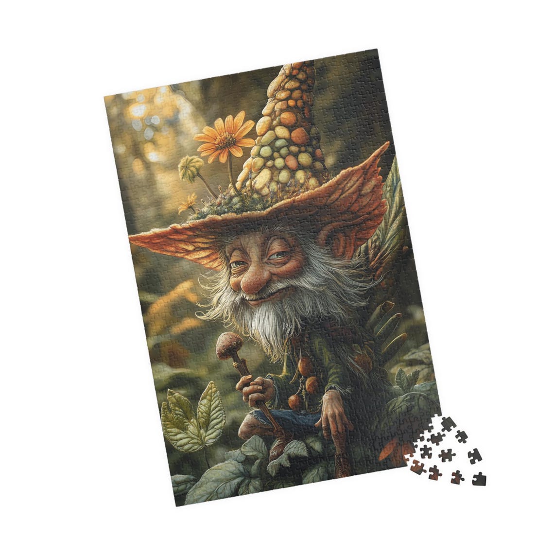 Smiling Forest Gnome Wearing a Pebble-Covered Mushroom Hat Poster - Image 5