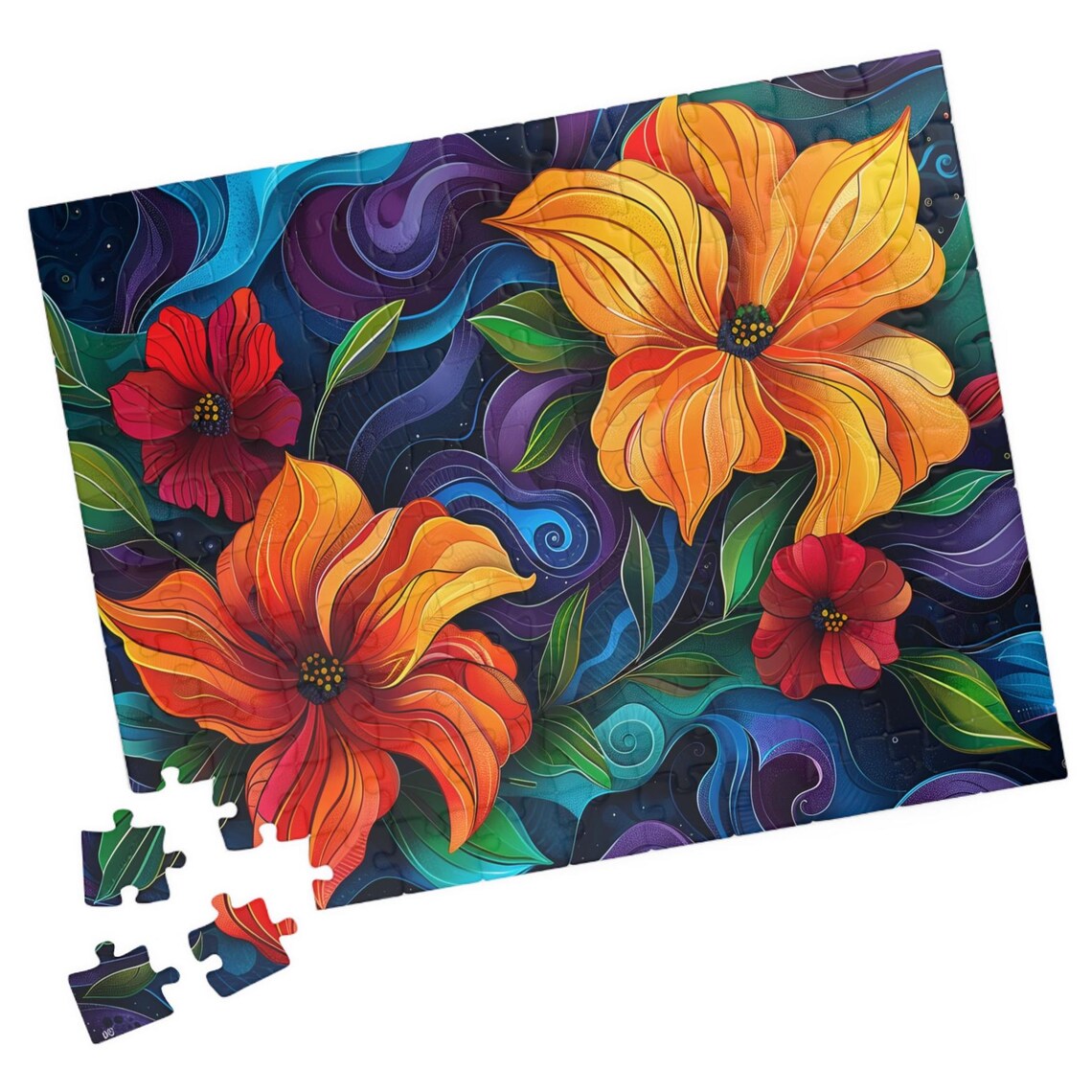 Stained Glass Style Vibrant Orange Flowers Floral Art Poster