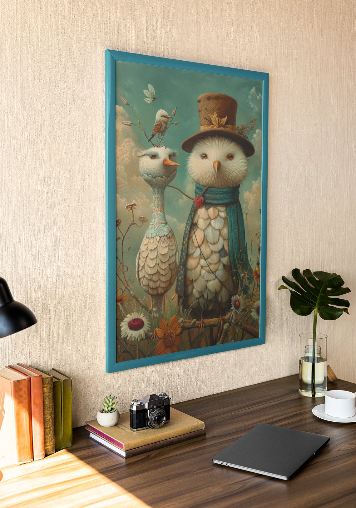 Aristocrat Bird Couple In The Country Art Printposter Fancy Birds In A Field Fantasy Wall Art Decor For Office Familyroom Bathroom - Image 2