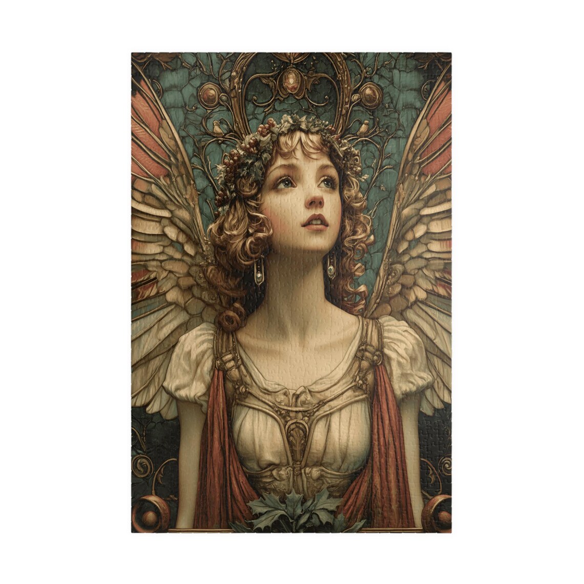 Ornate Dark Angel Berry Leaf Crown Curly Hair Portrait Poster - Image 3