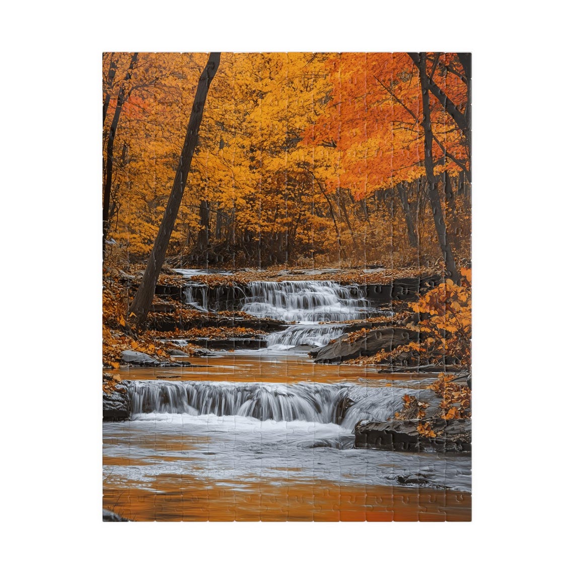 Forest Stream in Autumn Golden Waterfall Through Fallen Leaves Poster - Image 5