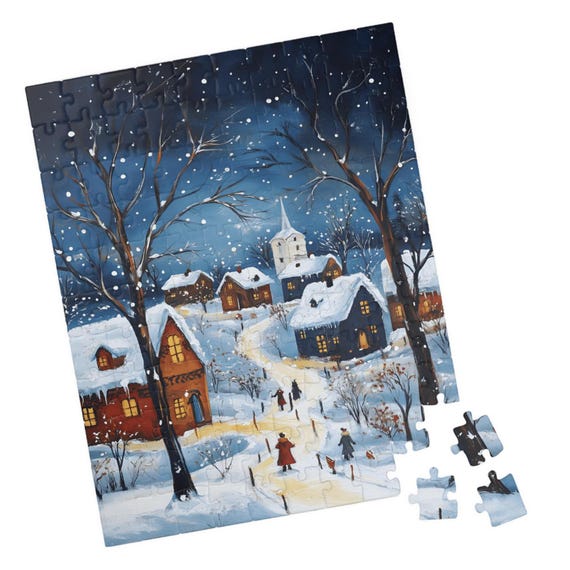 Scandinavian Snowy Village Jigsaw Puzzle Gift For Holidays Birthdays Get Well And Nursing Homes Fun Tech Free Activity