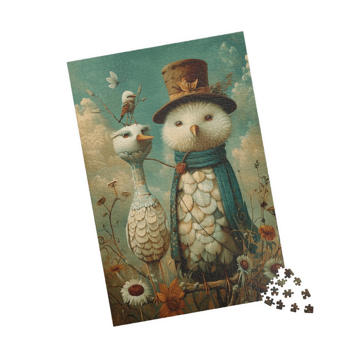 Two Fancy Dressed Whimsical Birds In Top Hat Portrait Art Poster - Image 4