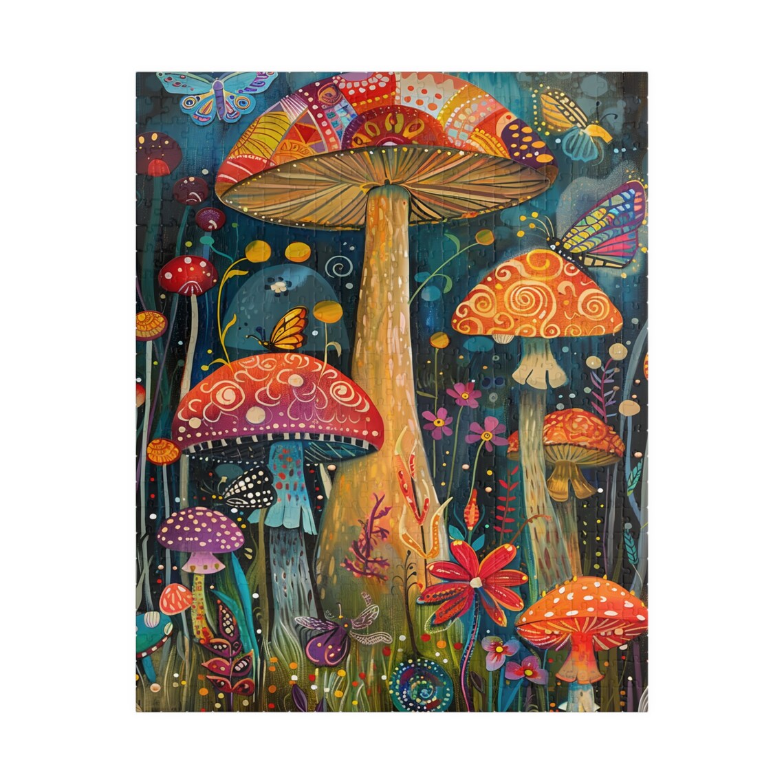 Magical Glowing Mushrooms In A Midnight Forest Scene Art Poster - Image 5