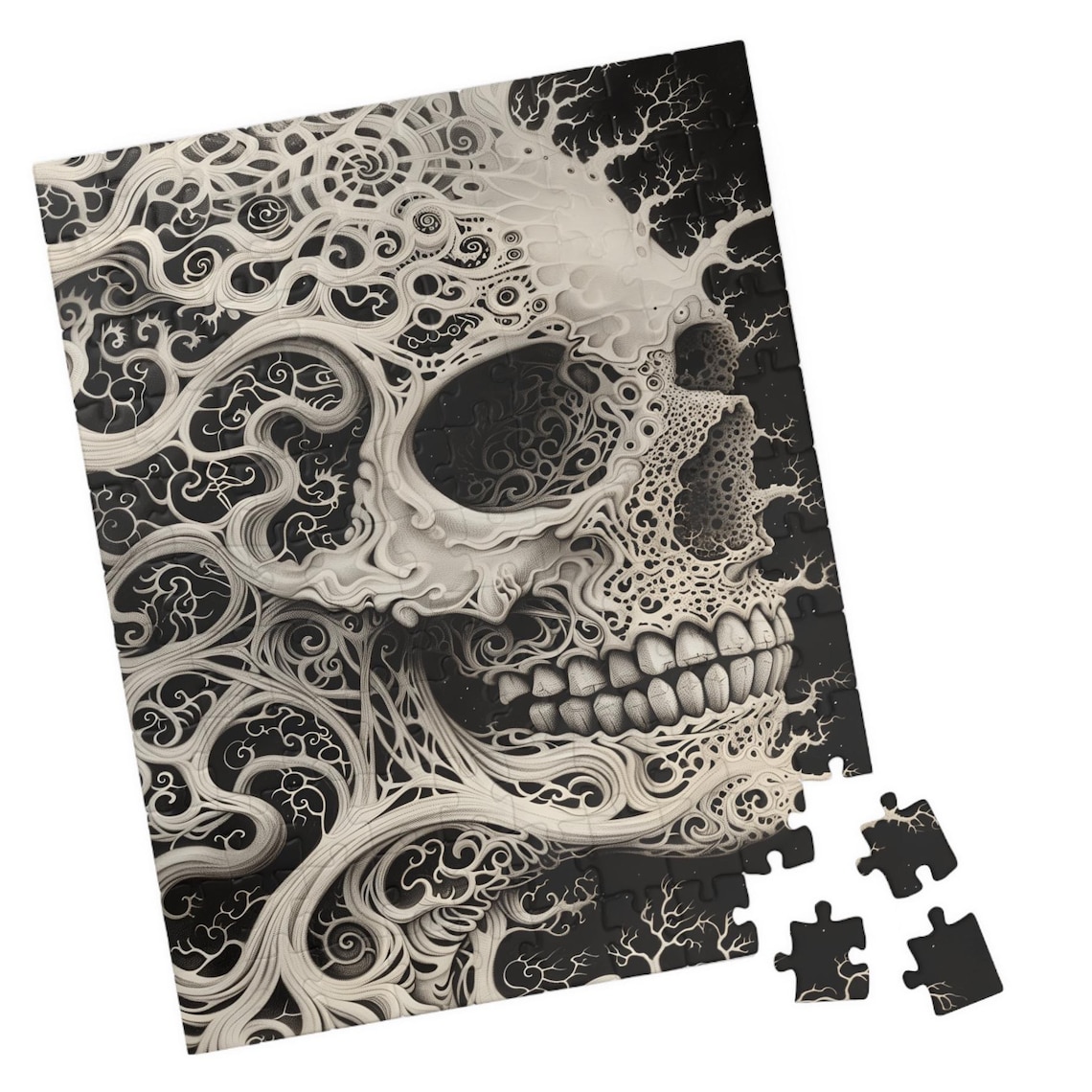 Ornate Black and White Filigree Skull Intricate Gothic Art Poster