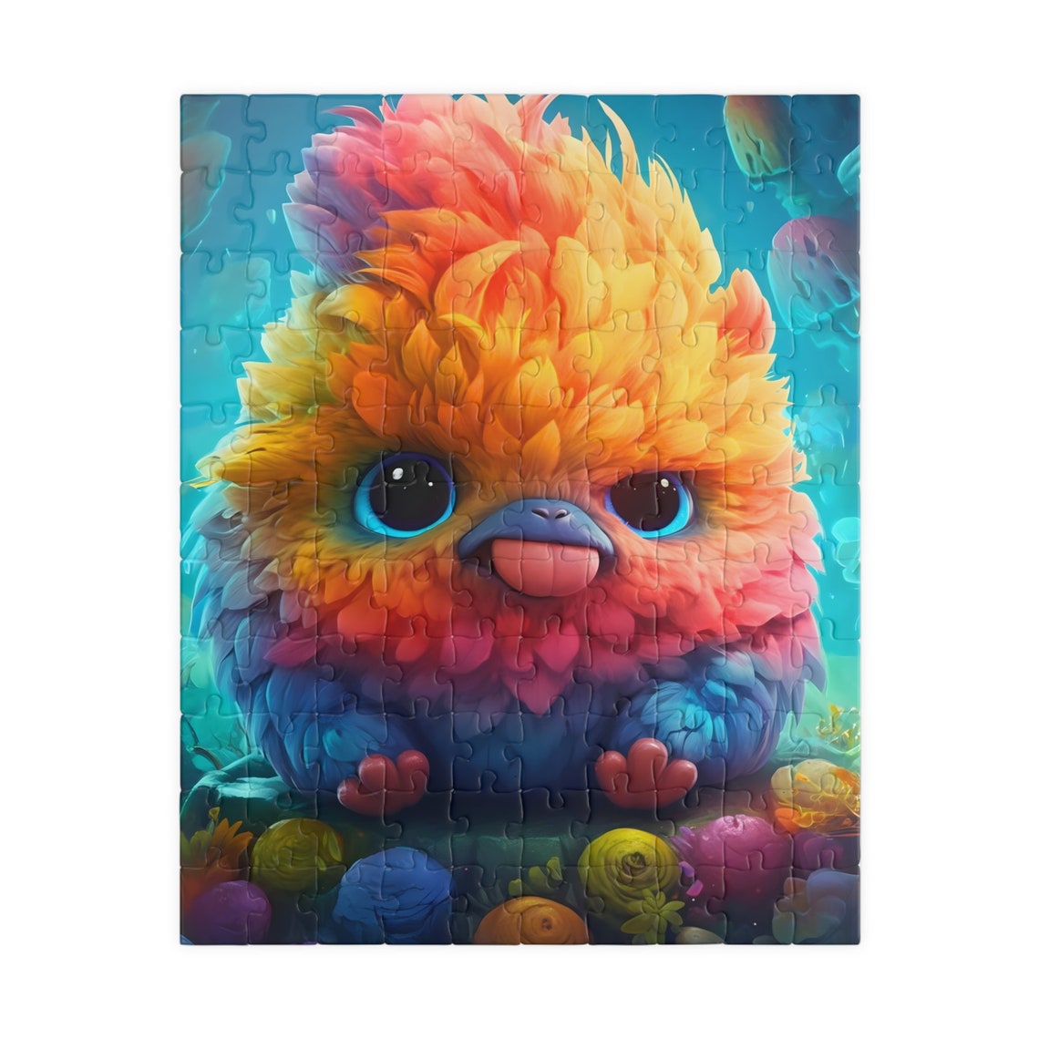 Cute Rainbow Fluffy Bird Fantasy Creature Turquoise Whimsical Poster - Image 2