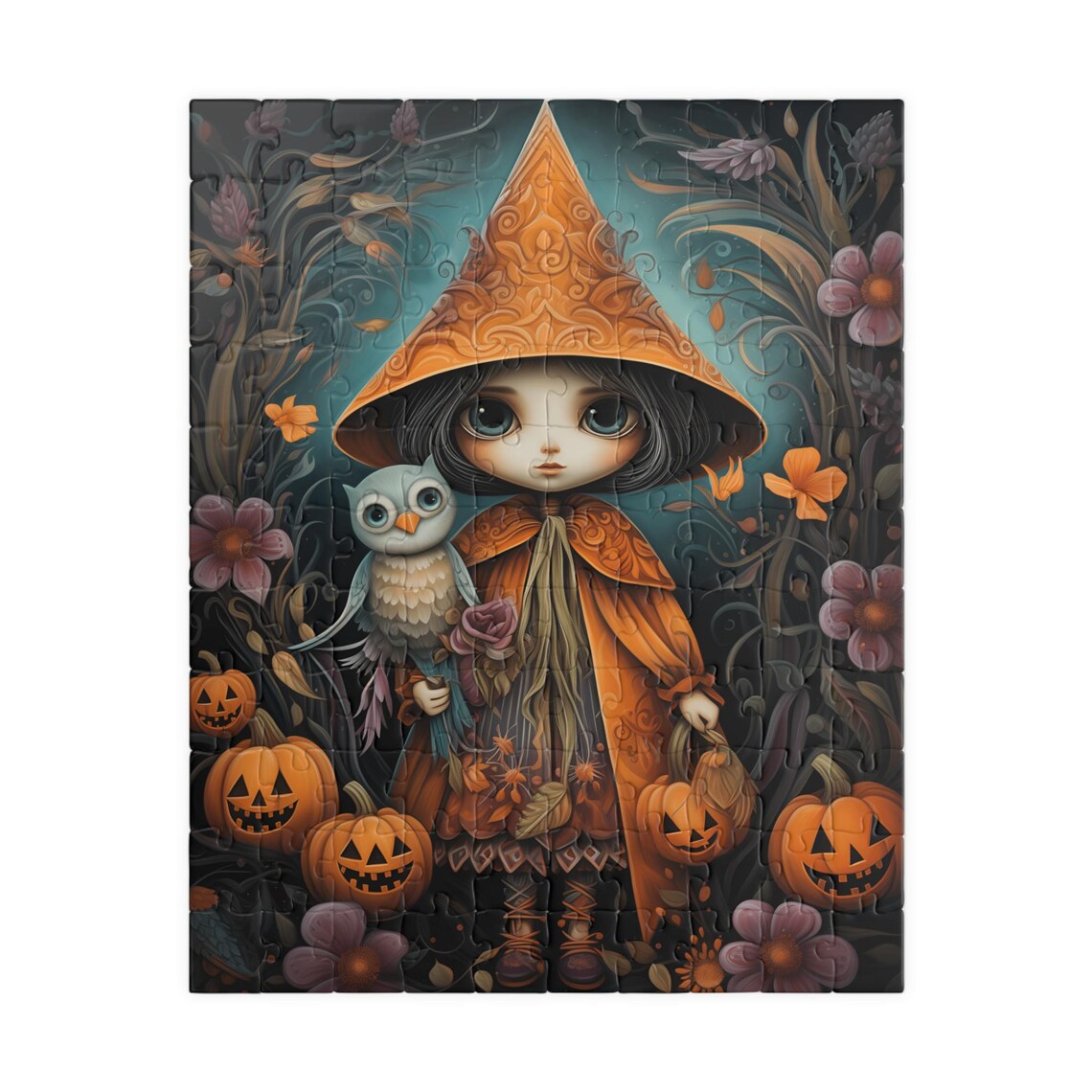 Halloween Witch Girl Owl Pumpkins Autumn Spooky Cute Art Poster - Image 5