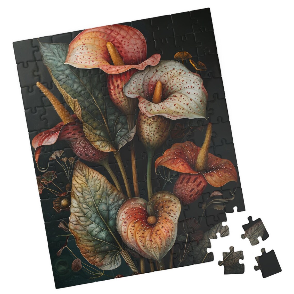 Moody Dark Botanical Painting of Exotic Tropical Blooms Poster