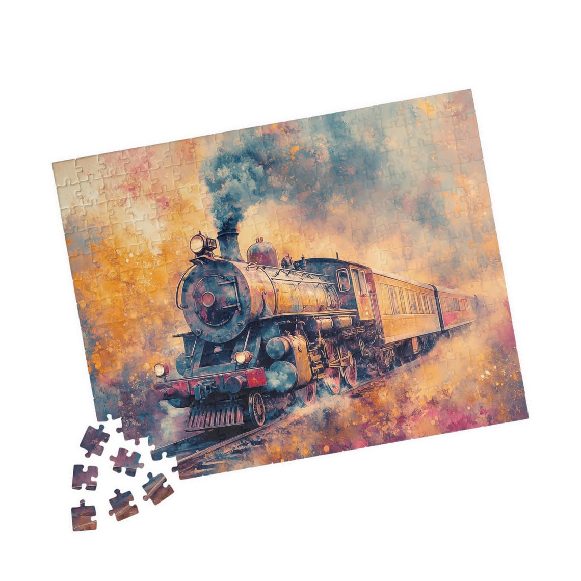 Vintage Steam Train Emerging From Golden Morning Mist Poster - Image 2