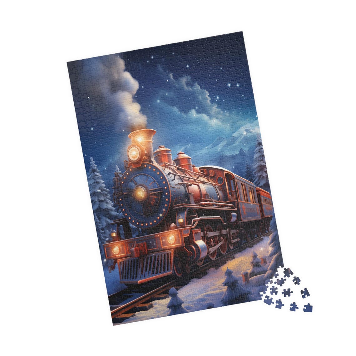 Glowing Copper Night Steam Train Rolling Through Snow Poster - Image 4