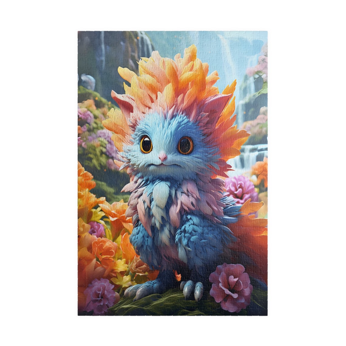 Electra Fluffy Blue Fantasy Creature with Fiery Orange Mane Poster - Image 3