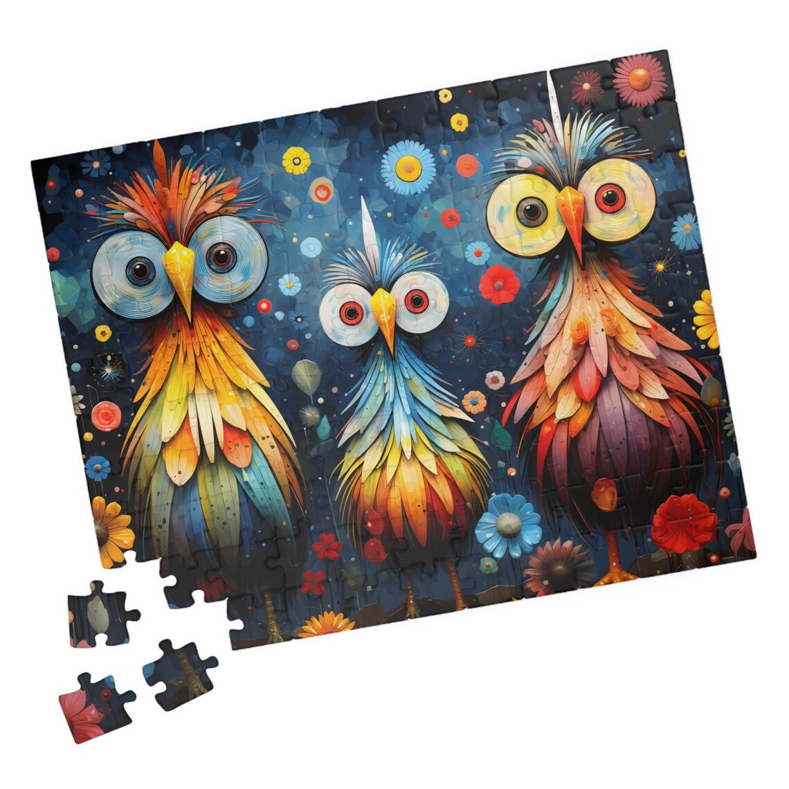 Silly Boho Birds Jigsaw, Contemporary Bohemian Art Print