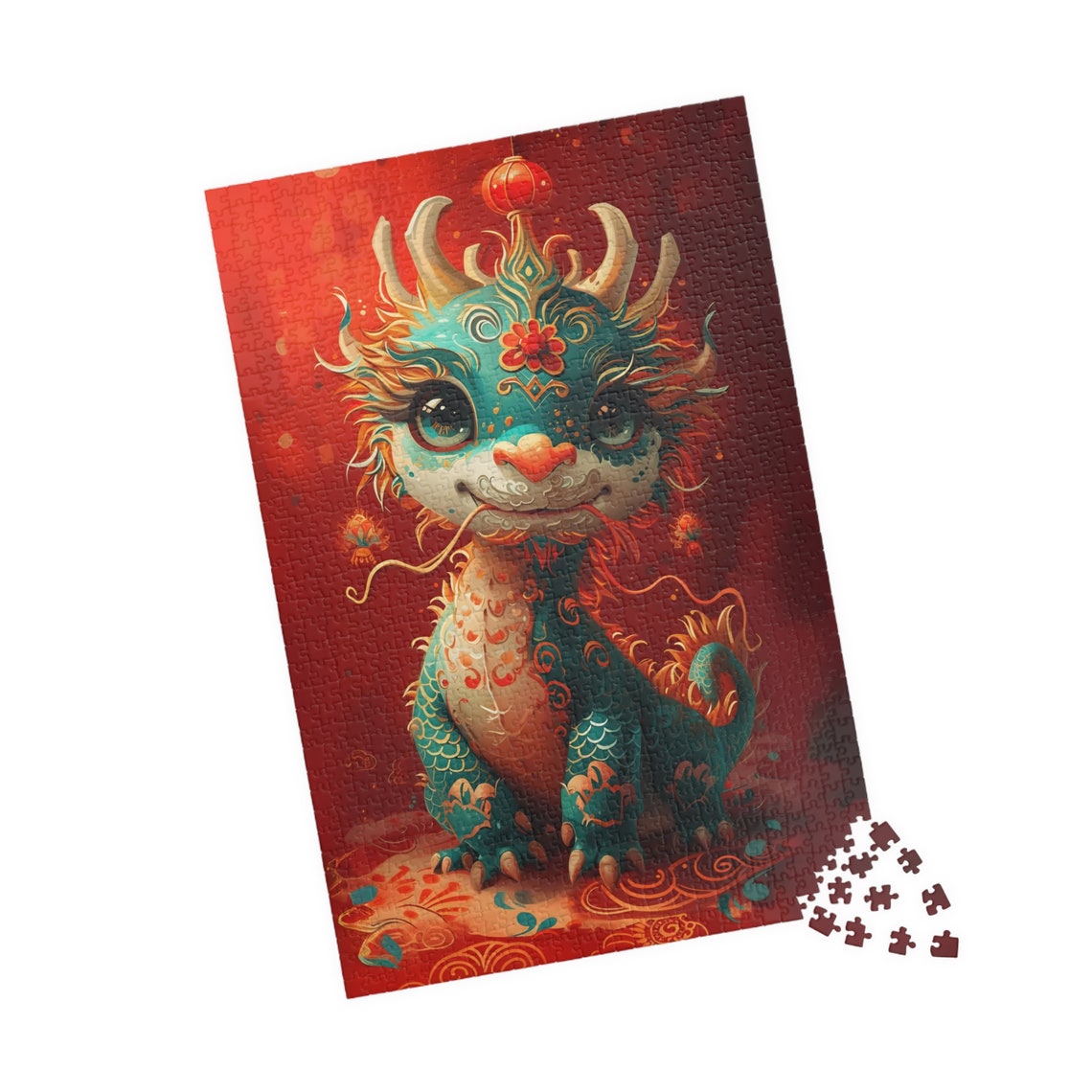 Cute Chinese Baby Dragon Lantern Red Background Fantasy Poster - Image 4