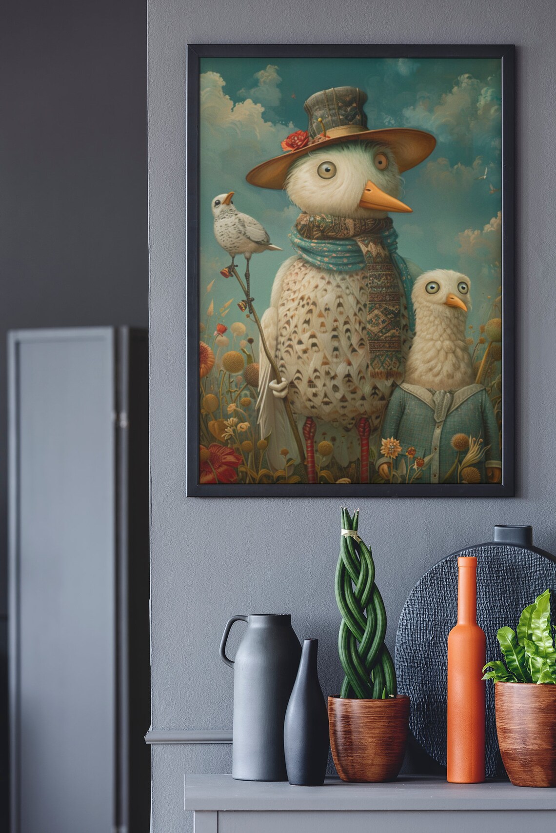 Dressed Bird Family With Top Hat And Scarf Wildflower Poster - Image 3