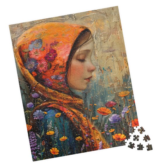 Portrait Of Girl In An Orange Scarf Jigsaw Puzzle Tech Free Family Activity Unique Get Well Or Birthday Gift