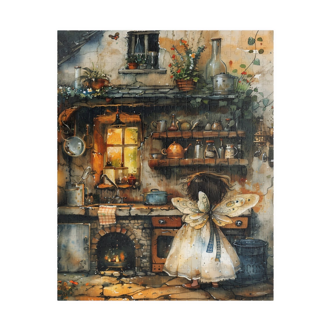 Fairy Girl Cooking by a Cozy Fireplace in a Cottage Kitchen Print - Image 5