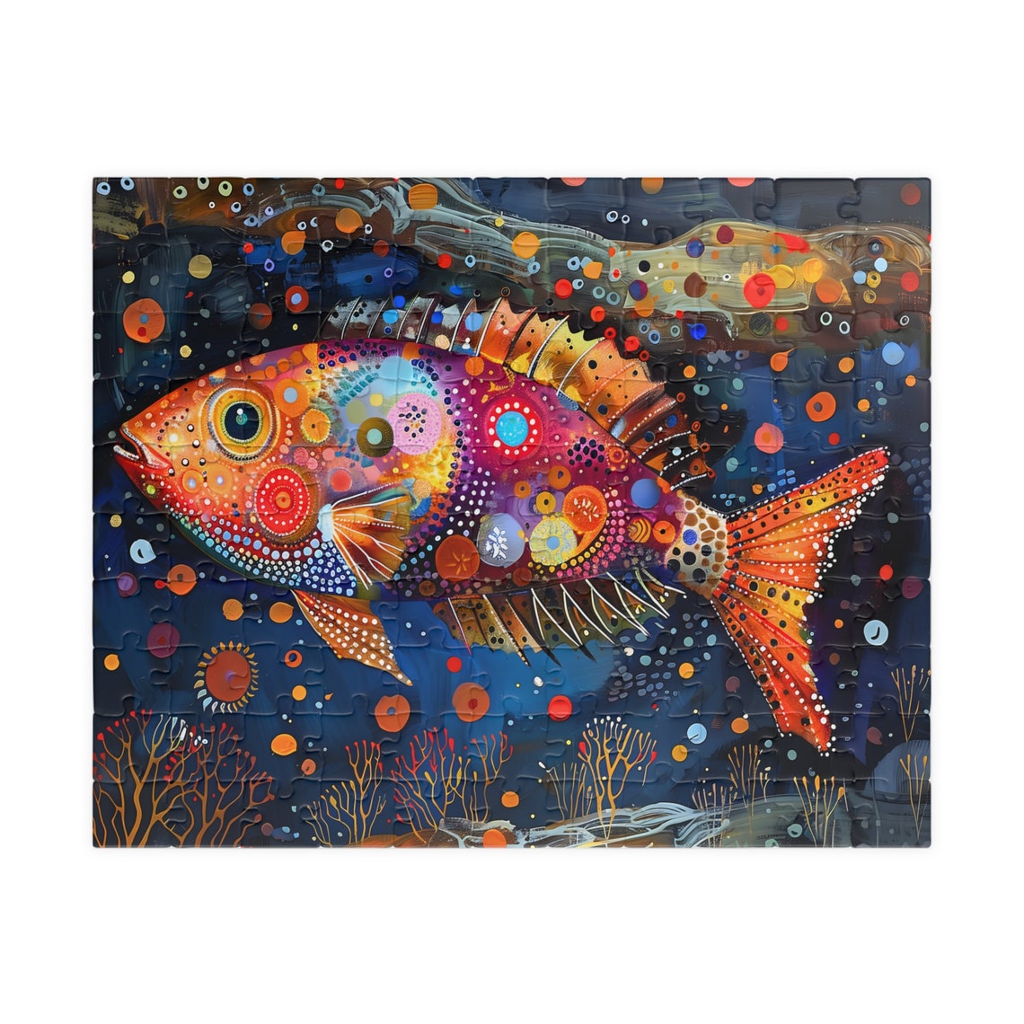Whimsical Colorful Fish Dotted Folk Art Underwater Ocean Scene Poster - Image 3