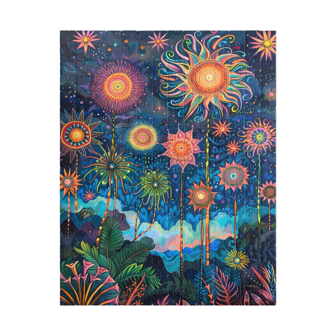 Tropical Firework Flowers Blooming Over a Night Garden Poster - Image 2