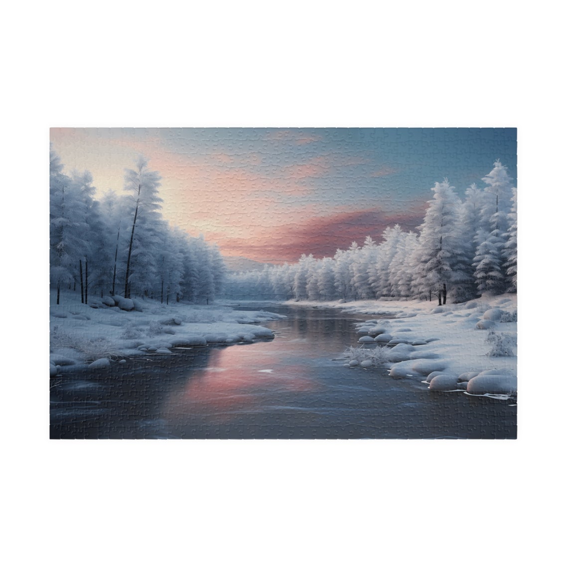 Snowy River At Sunset With Frosted Pine Trees Winter Art Poster - Image 3