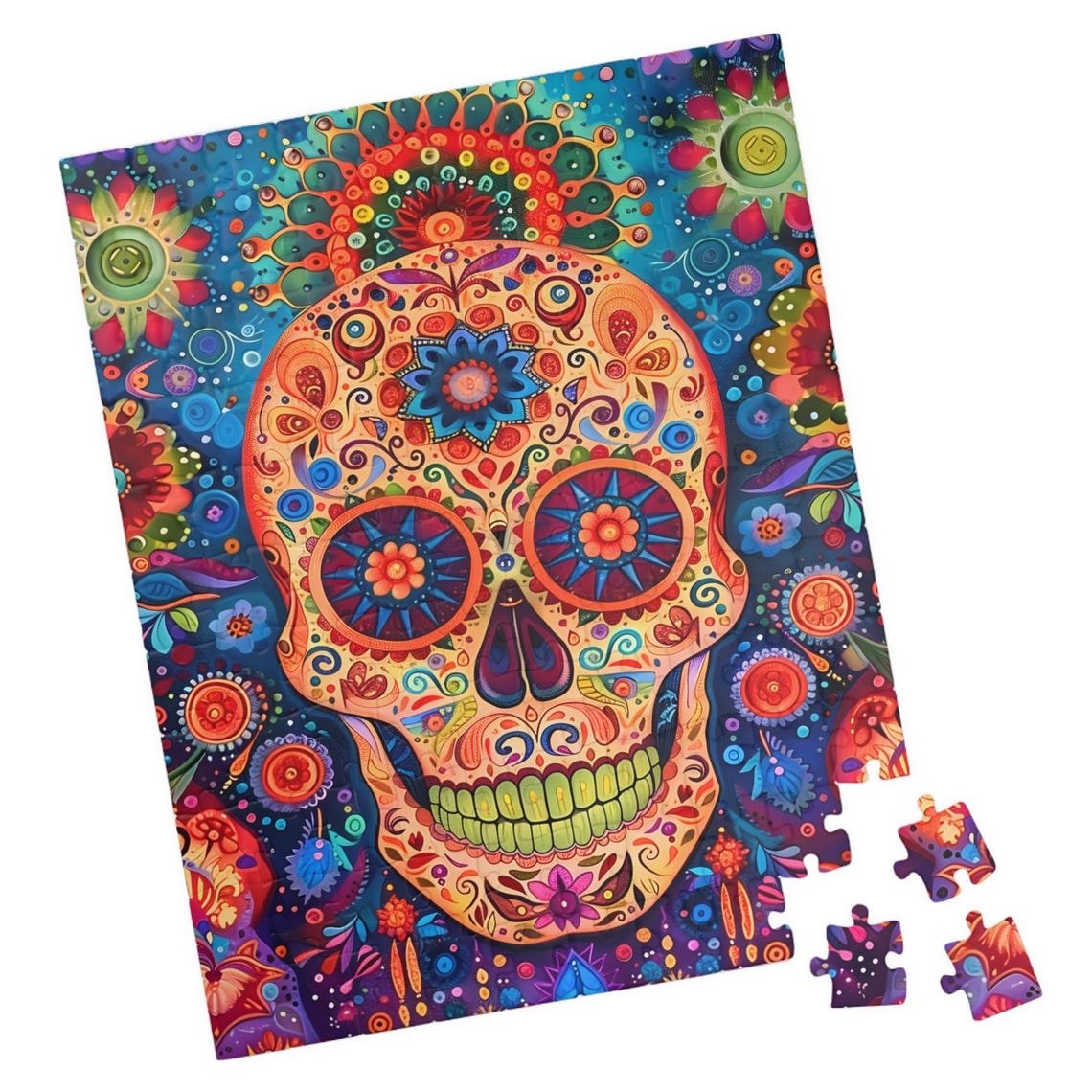 Vibrant Day Of The Dead Sugar Skull Floral Mandala Art Poster