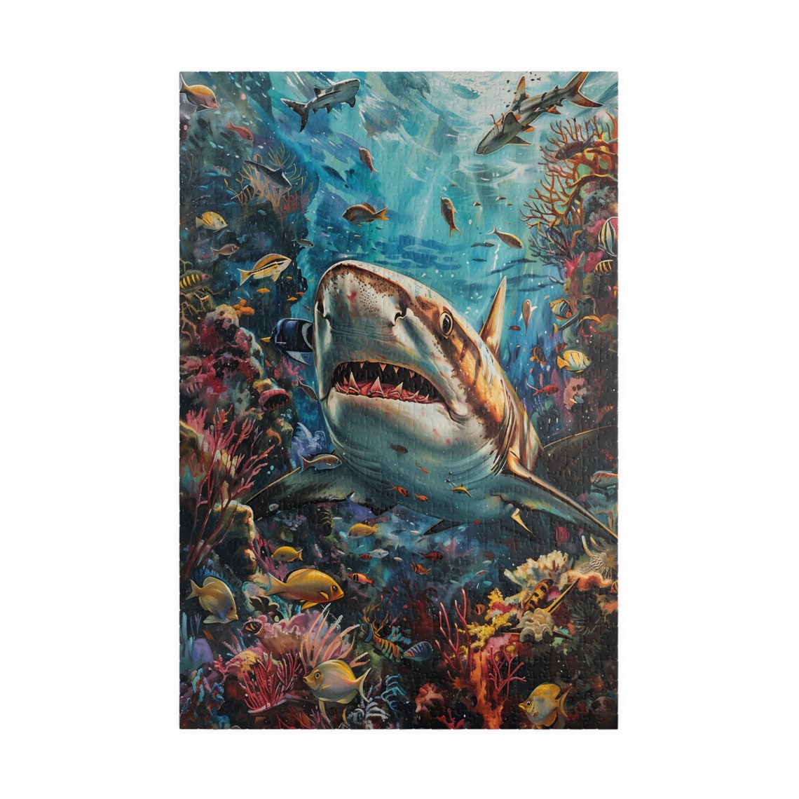 Great White Shark Coral Reef Underwater Scene Jigsaw Puzzle Print - Image 3
