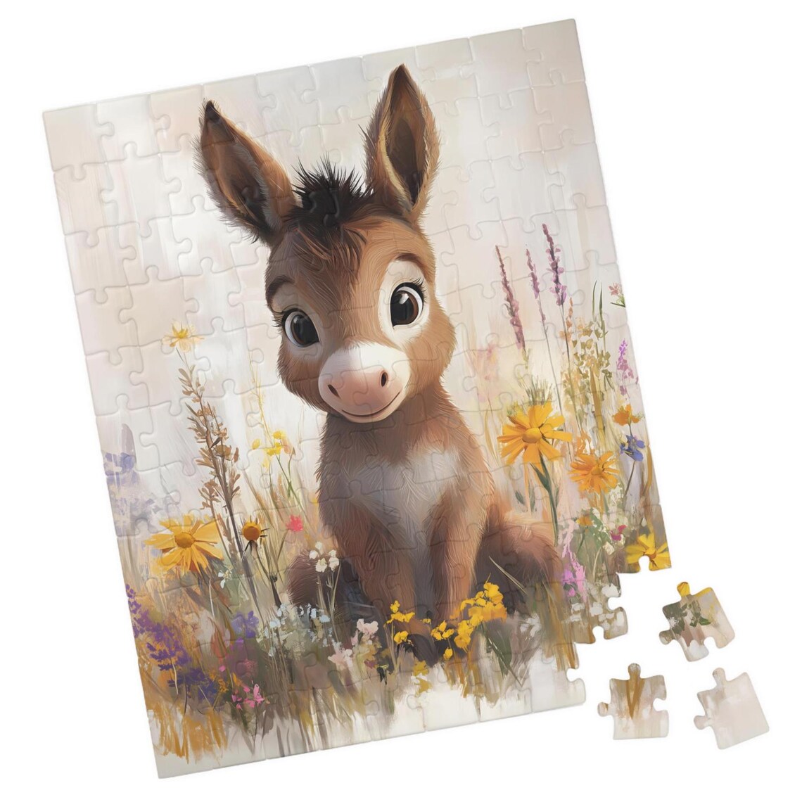 Baby Donkey Wildflower Meadow Cute Foal Floral Animal Art Poster