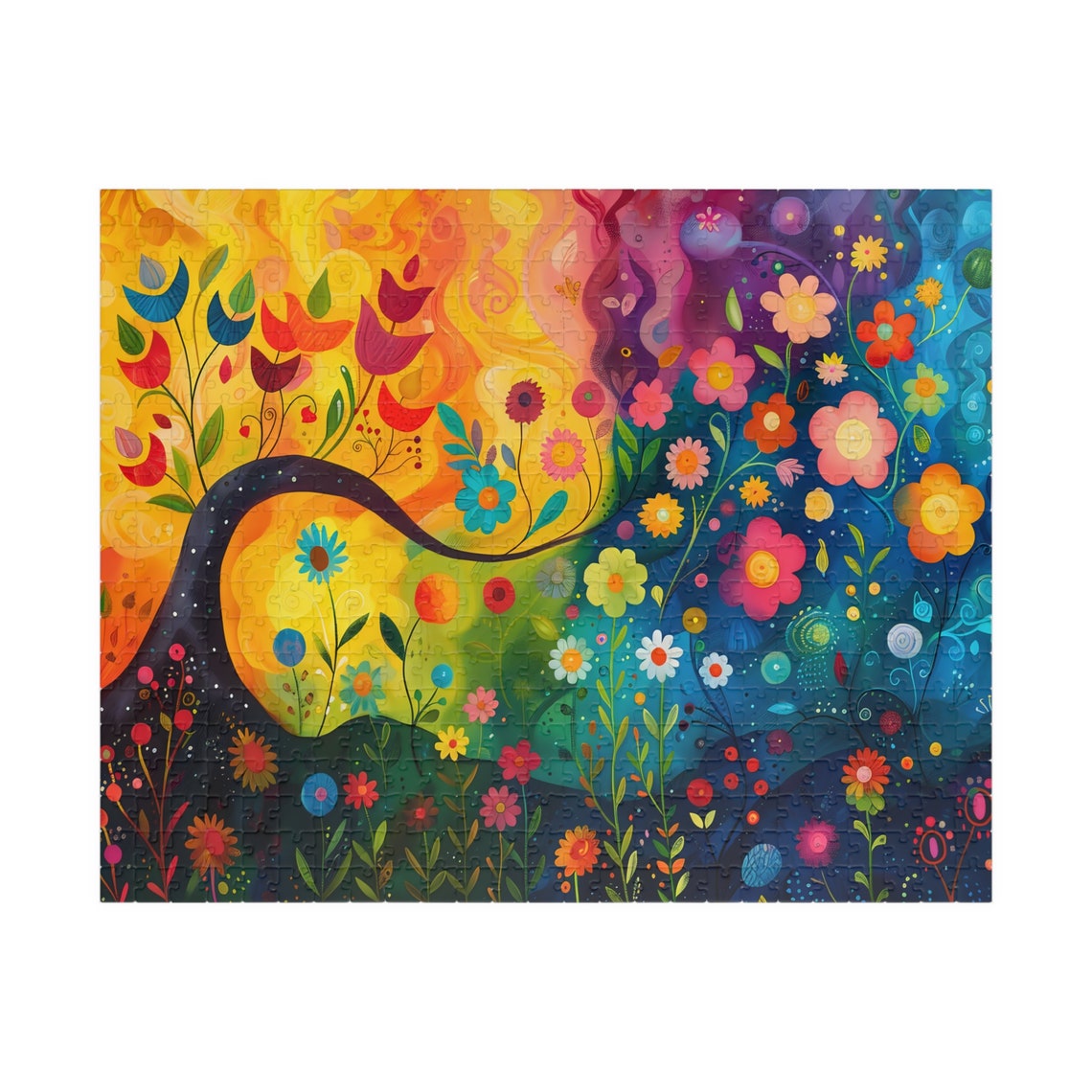 Rainbow Floral Garden Landscape Vibrant Gradient Flower Field Poster - Image 5