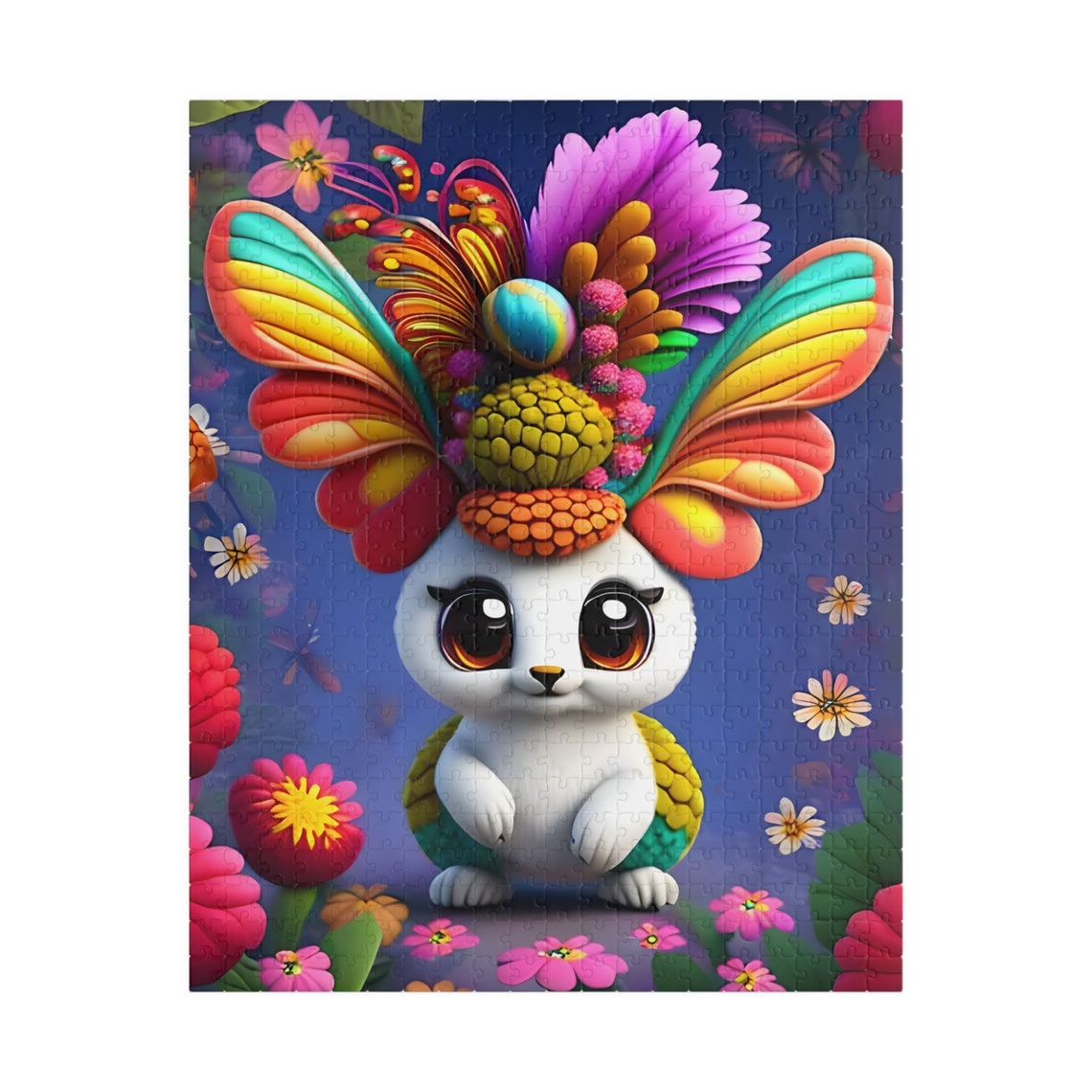 Cute White Bunny Wearing A Rainbow Fairy Wing Headdress Poster - Image 5