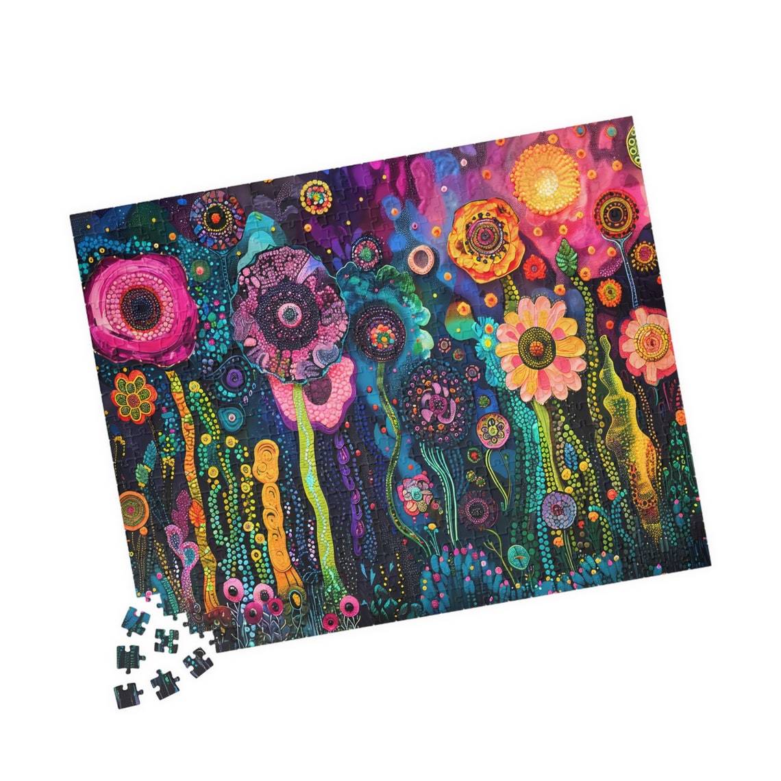 Vibrant Whimsical Fantasy Flowers On Dark Background Art Poster - Image 4