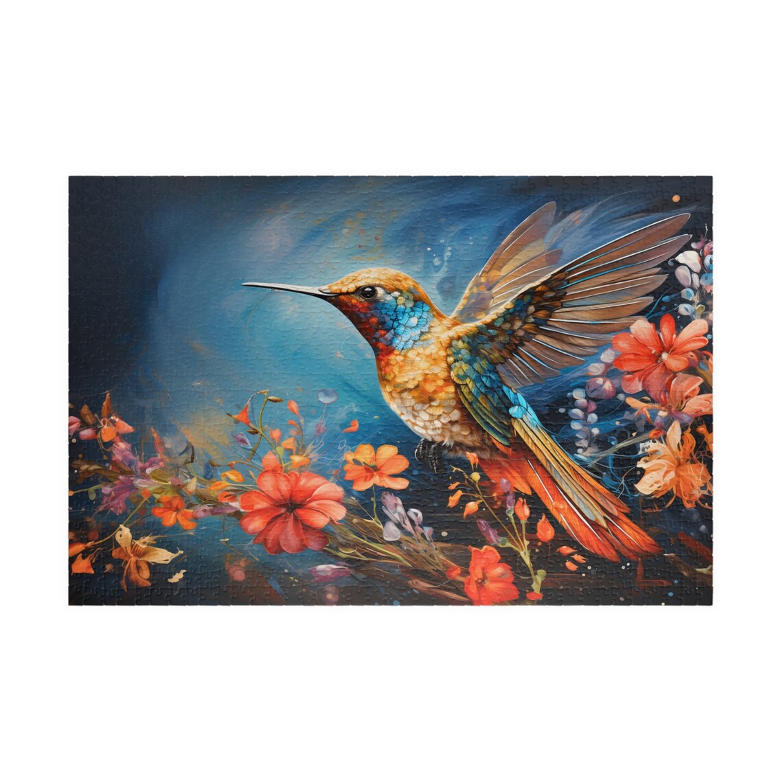 Colorful Hummingbird in Flight Among Vivid Red Flowers Poster - Image 4