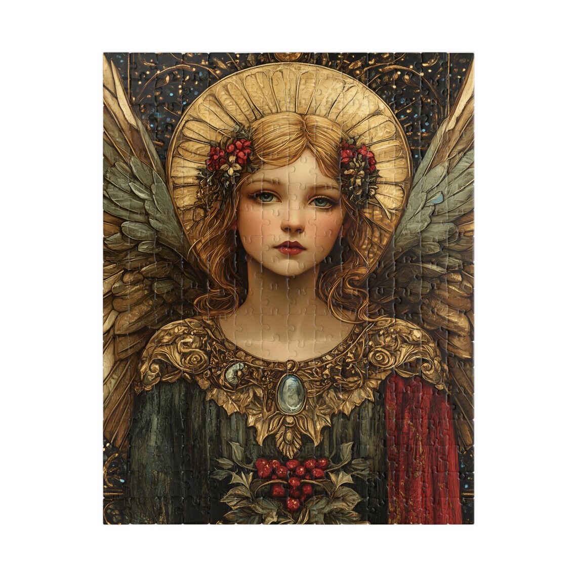 Golden Halo Angel Red Berries Ornate Vintage Portrait Poster - Image 5