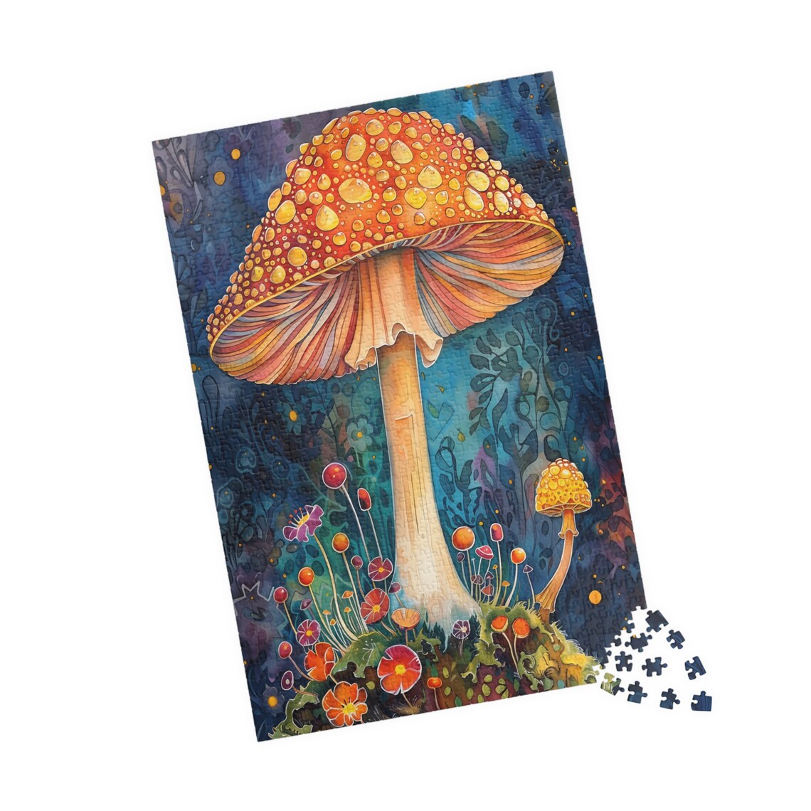 Giant Orange Spotted Mushroom in Magical Watercolor Forest Poster - Image 4