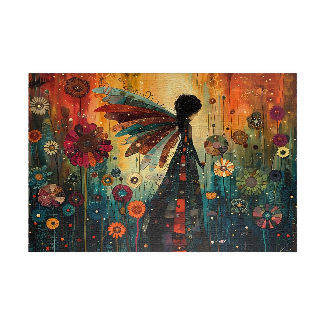 Boho Fairy Woman With Large Colorful Wings Among Giant Flowers Poster - Image 2