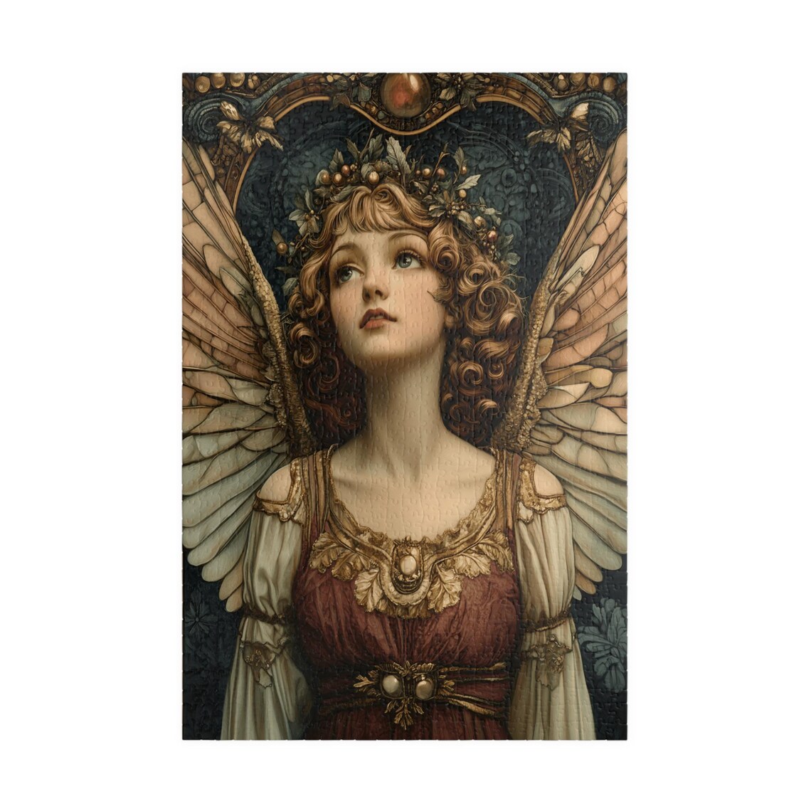 Celestial Angel Curly Hair Berry Crown Dark Golden Arch Poster - Image 3
