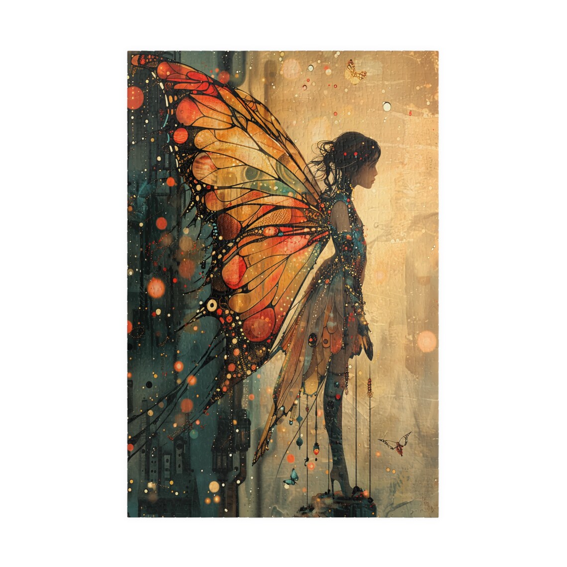 Golden Butterfly Fairy Woman Fantasy Scene Jigsaw Puzzle Print - Image 3