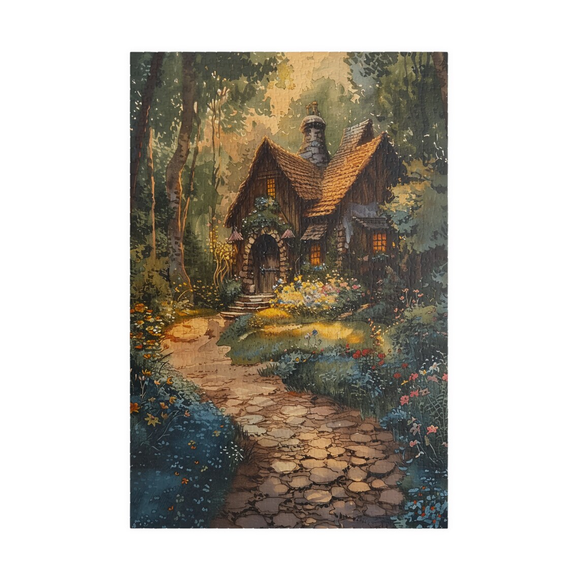 Country Cabin at Twilight in the Woods Watercolor Glow Poster - Image 3