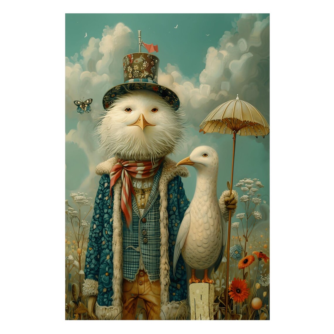Dressed Chicken With Umbrella And Goose Vintage Style Animal Poster - Image 4