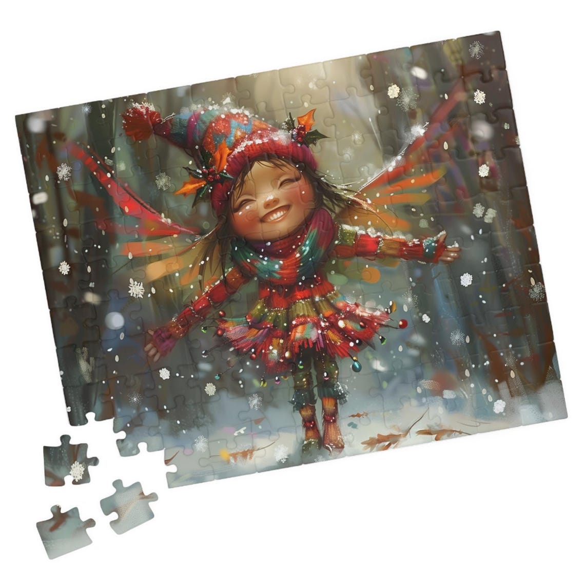 Joyful Little Winter Fairy Dancing In Falling Snow Art Poster