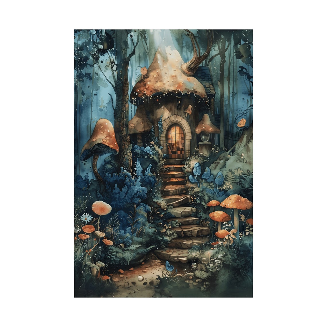 Whimsical Mushroom House Cottage Magical Forest Artwork Poster - Image 3