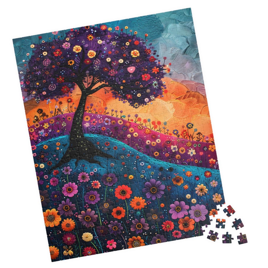 Blossoming Tree Sunset Hills Colorful Wildflower Meadow Poster