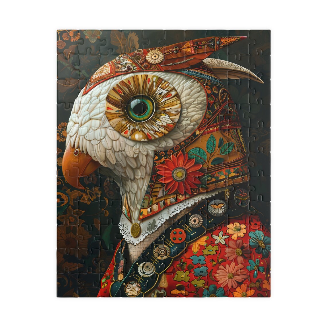 Ornate Mosaic Owl Portrait Colorful Fantasy Jigsaw Puzzle Print - Image 2