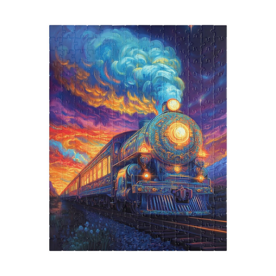 Mystical Ornate Steam Train Beneath A Swirling Sunset Sky Poster - Image 5