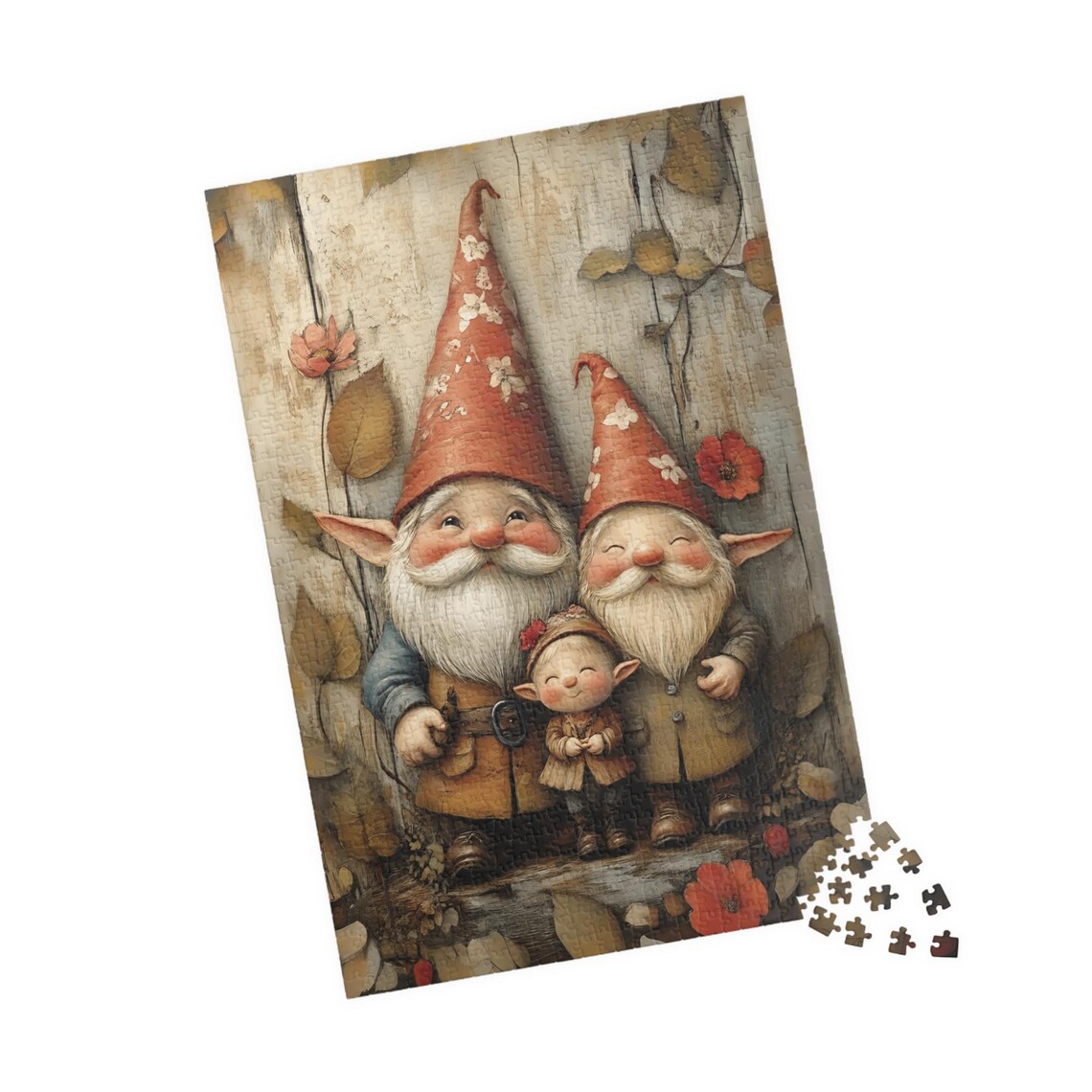 Three Generation Gnomes Rustic Wood Floral Hats Family Poster - Image 4