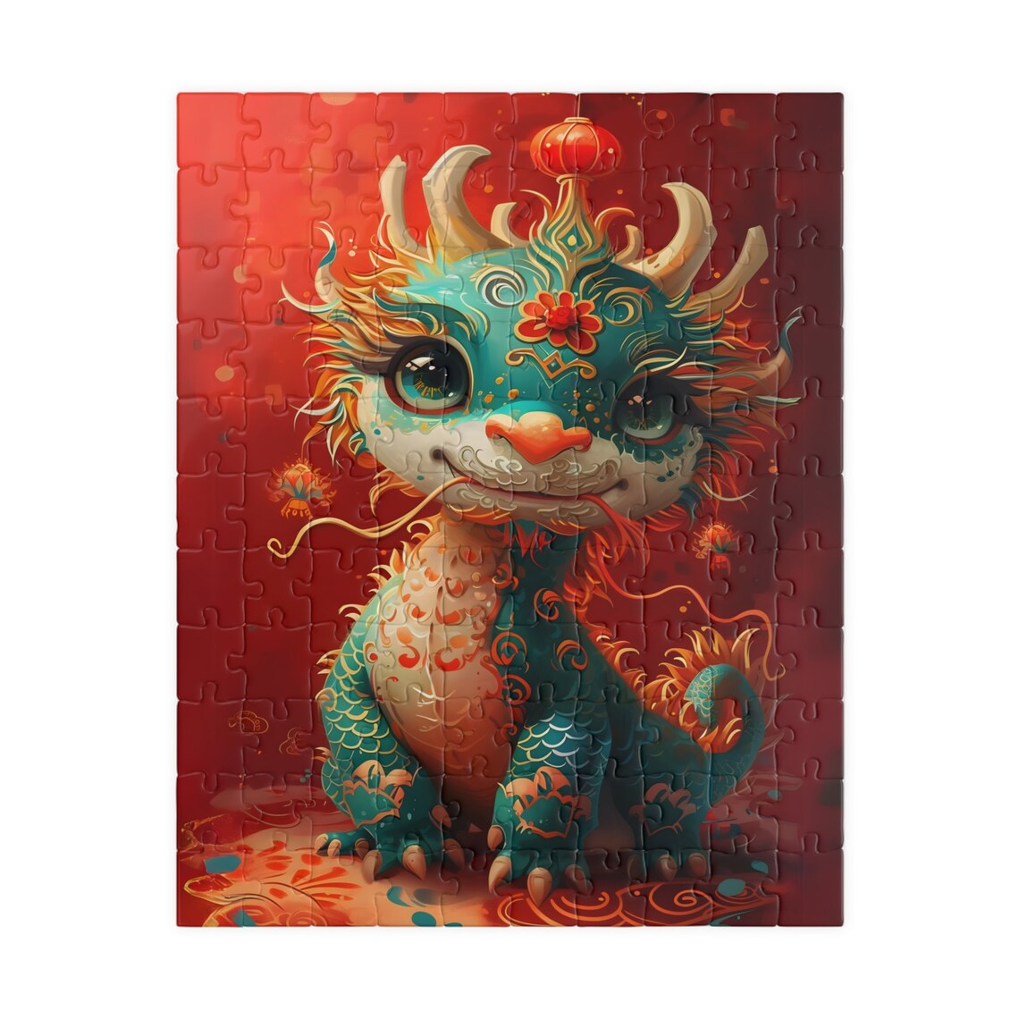 Cute Chinese Baby Dragon Lantern Red Background Fantasy Poster - Image 2