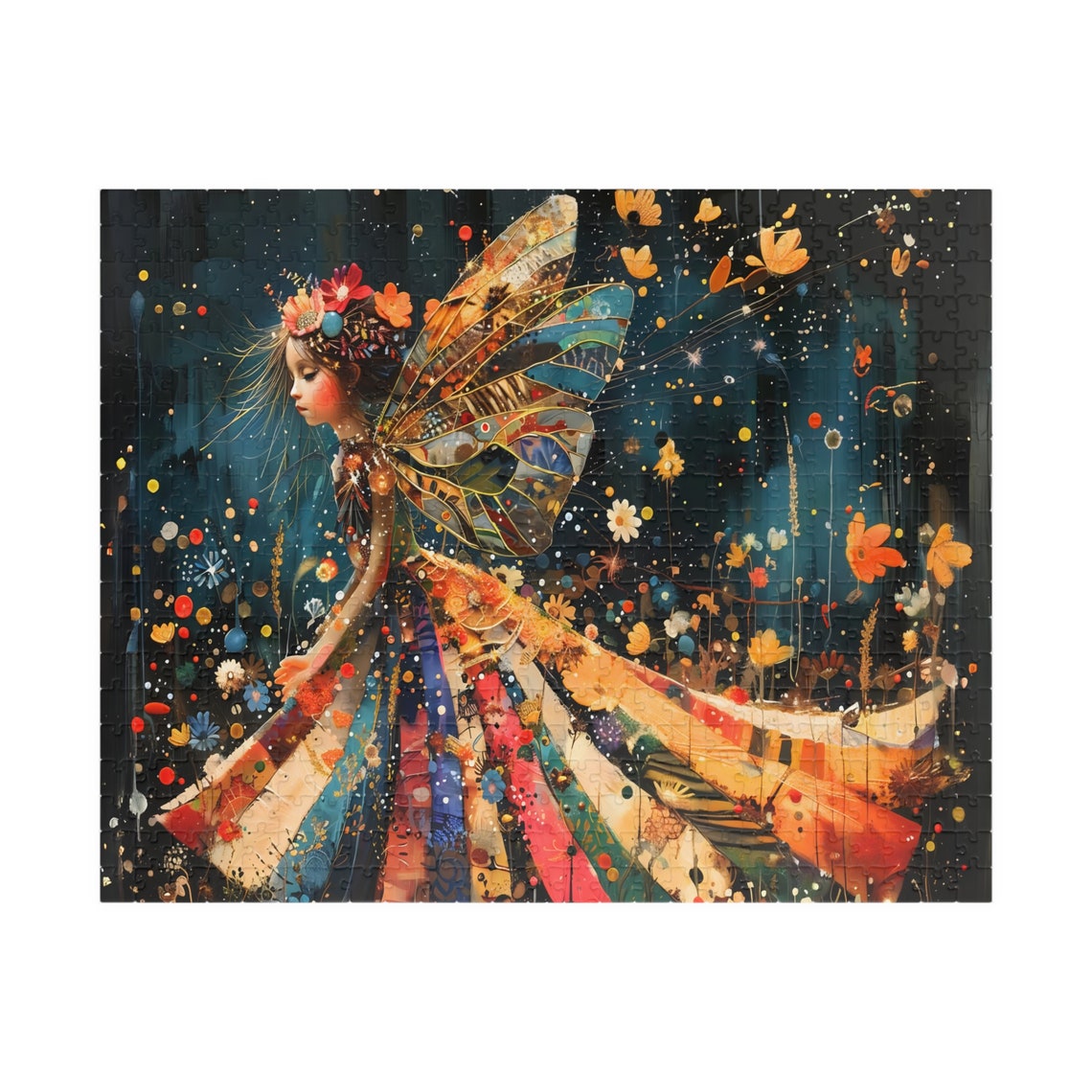 Boho Patchwork Fairy with Butterfly Wings Night Sky Magic Poster - Image 5