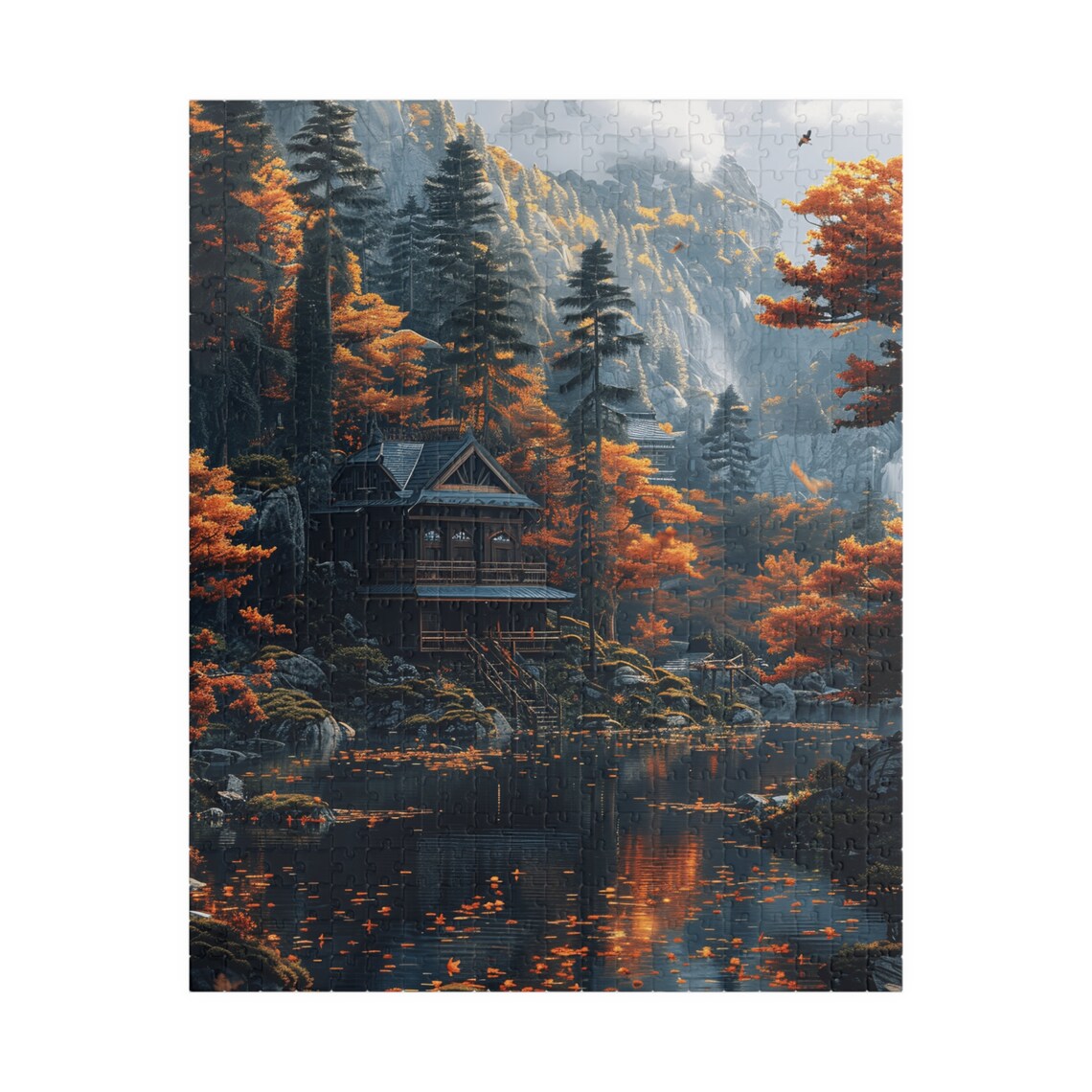 Autumn Mountain Retreat House By Lake Misty Valley Art Poster - Image 5