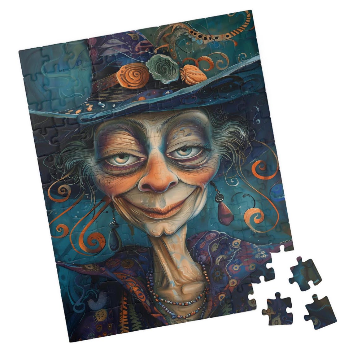 Silly Witch Phoebe in a Wide Decorated Hat Portrait Art Poster