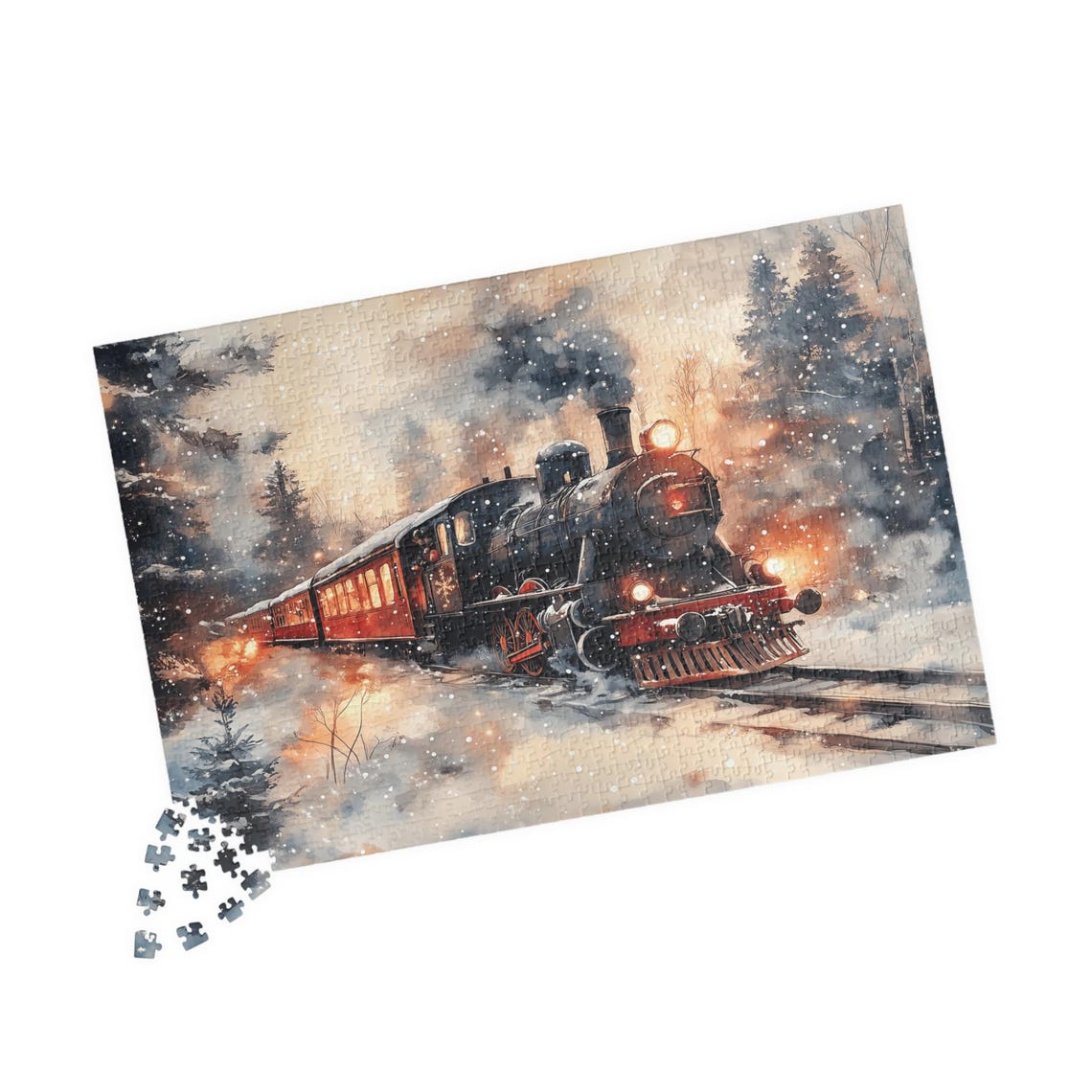 Classic Black Steam Train Steaming Through Winter Snowfall Poster - Image 4
